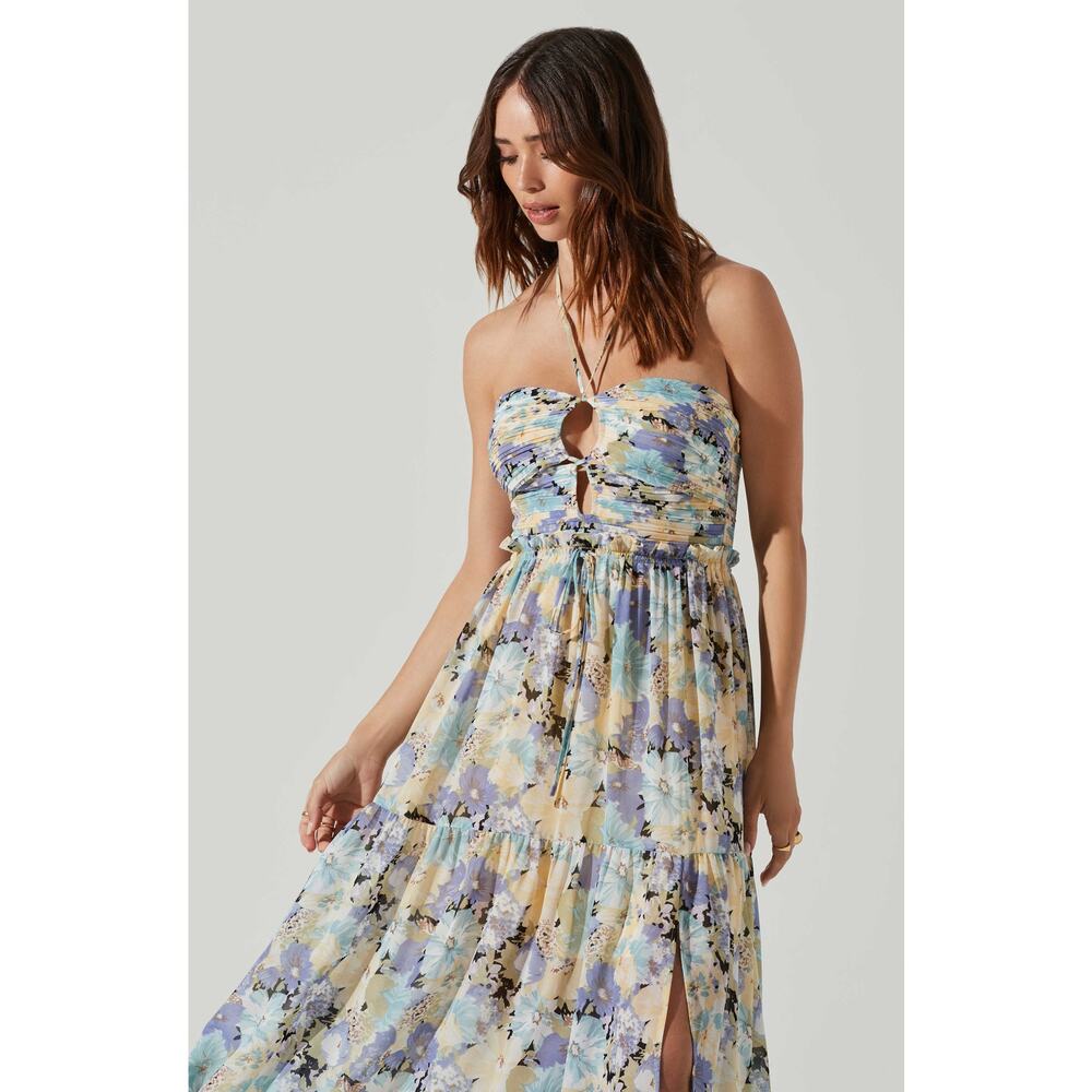 ASTR The Label Women's Rozina Blue Green Floral Cutout Lined Maxi Dress - Picture 3 of 7
